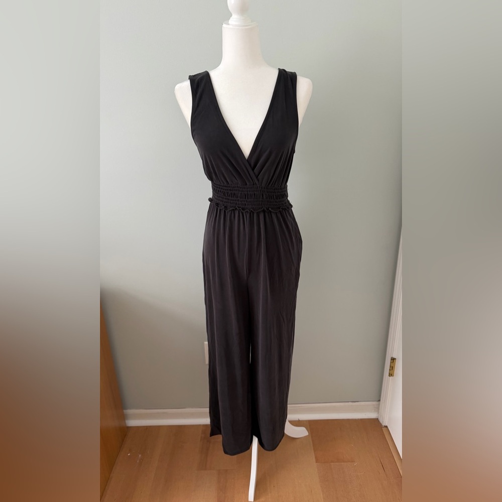Urban Outfitters Black V-Neck Smocked-Waist Jumpsuit